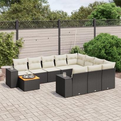 Set canapele de grădină cu perne, 11 piese, negru, poliratan GartenMobel Dekor