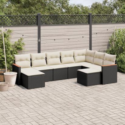 Set mobilier de grădină cu perne, 9 piese, negru, poliratan GartenMobel Dekor