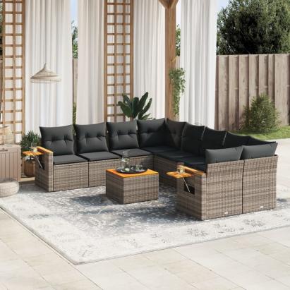 Set canapele de grădină, 9 piese, cu perne, gri, poliratan GartenMobel Dekor