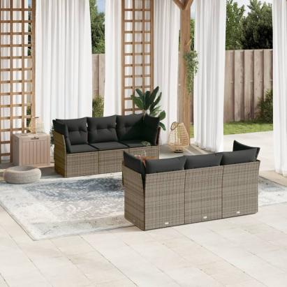 Set canapele de grădină, 7 piese, cu perne, gri, poliratan GartenMobel Dekor