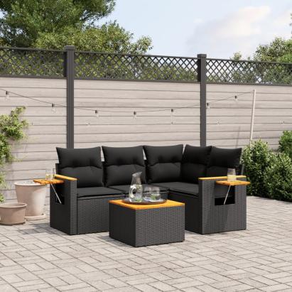Set mobilier de grădină cu perne, 5 piese, negru, poliratan GartenMobel Dekor