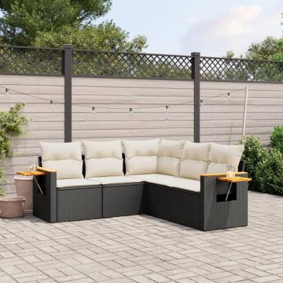 Set mobilier de grădină cu perne, 5 piese, negru, poliratan GartenMobel Dekor