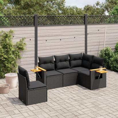 Set mobilier de grădină cu perne, 5 piese, negru, poliratan GartenMobel Dekor