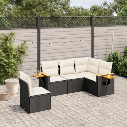 Set mobilier de grădină cu perne, 5 piese, negru, poliratan GartenMobel Dekor