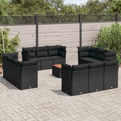 Set mobilier de grădină cu perne, 13 piese, negru, poliratan GartenMobel Dekor