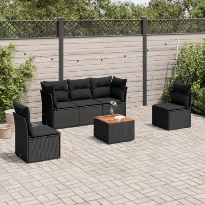 Set mobilier de grădină cu perne, 6 piese, negru, poliratan GartenMobel Dekor