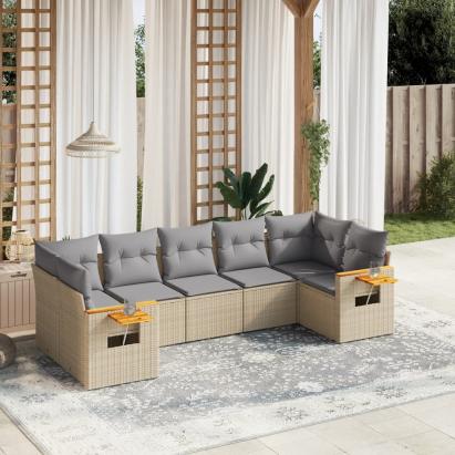Set canapele de grădină, 7 piese, cu perne, bej, poliratan GartenMobel Dekor