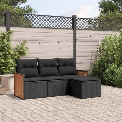 Set mobilier de grădină cu perne, 4 piese, negru, poliratan GartenMobel Dekor