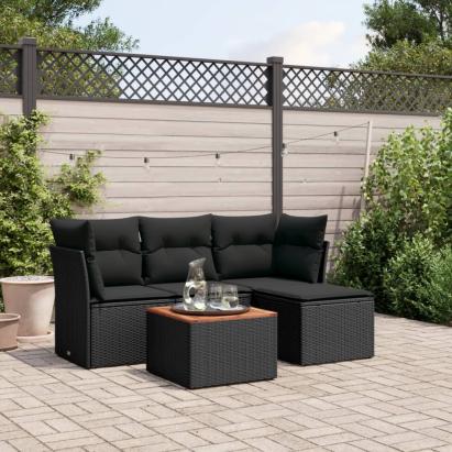Set mobilier de grădină cu perne, 5 piese, negru, poliratan GartenMobel Dekor