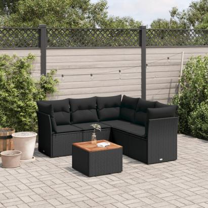 Set mobilier de grădină cu perne, 6 piese, negru, poliratan GartenMobel Dekor