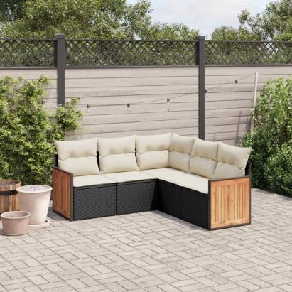 Set mobilier de grădină cu perne, 5 piese, negru, poliratan GartenMobel Dekor