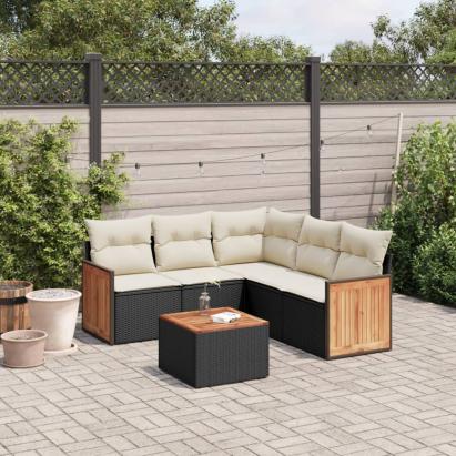 Set mobilier de grădină cu perne, 6 piese, negru, poliratan GartenMobel Dekor
