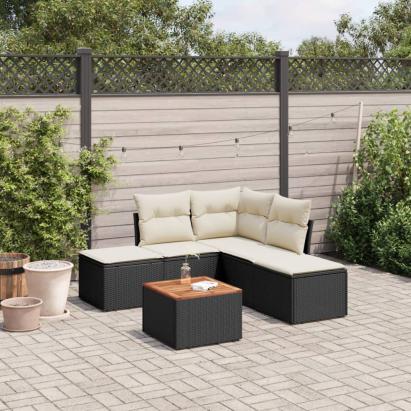 Set mobilier de grădină cu perne, 6 piese, negru, poliratan GartenMobel Dekor