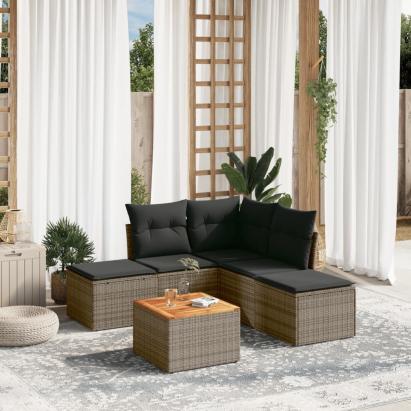 Set mobilier grădină cu perne, 6 piese, gri, poliratan GartenMobel Dekor