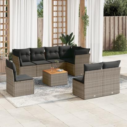 Set canapele de grădină, 9 piese, cu perne, gri, poliratan GartenMobel Dekor