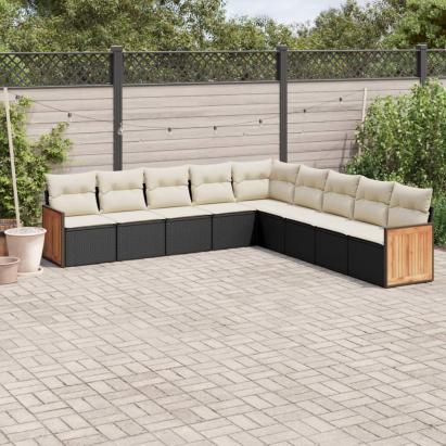 Set mobilier de grădină cu perne, 9 piese, negru, poliratan GartenMobel Dekor