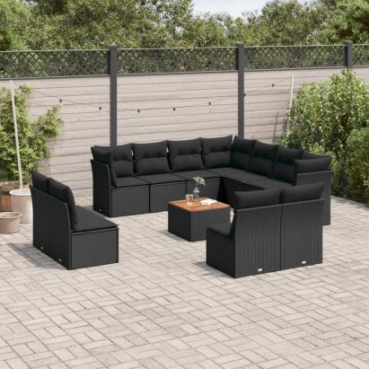 Set canapele de grădină, 12 piese, cu perne, negru, poliratan GartenMobel Dekor
