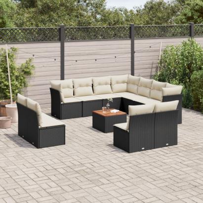 Set canapele de grădină, 12 piese, cu perne, negru, poliratan GartenMobel Dekor