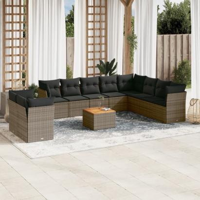 Set canapele de grădină cu perne, 11 piese, gri, poliratan GartenMobel Dekor