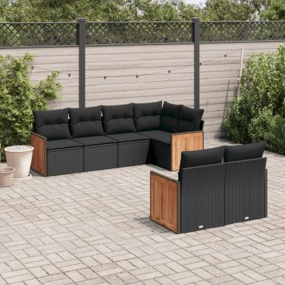 Set canapele de grădină cu perne, 7 piese, negru, poliratan GartenMobel Dekor