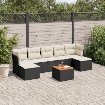 Set mobilier de grădină cu perne, 8 piese, negru, poliratan GartenMobel Dekor