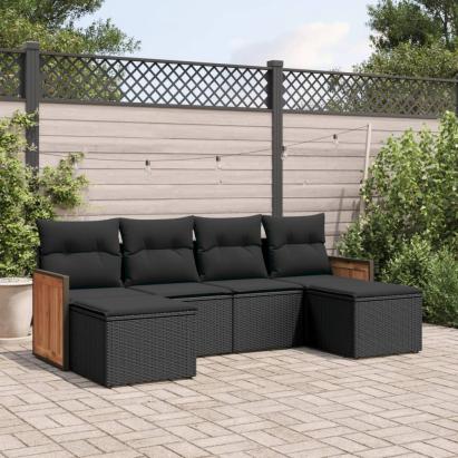 Set mobilier de grădină cu perne, 6 piese, negru, poliratan GartenMobel Dekor