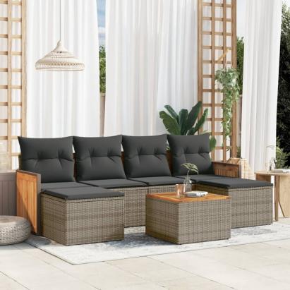 Set canapele de grădină, 7 piese, cu perne, gri, poliratan GartenMobel Dekor