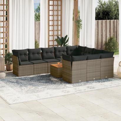 Set canapele de grădină cu perne, 11 piese, gri, poliratan GartenMobel Dekor