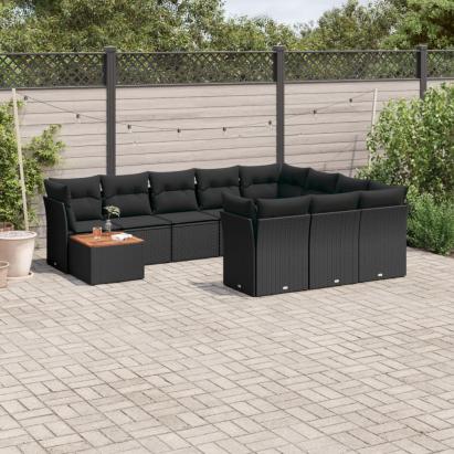 Set canapele de grădină cu perne, 11 piese, negru, poliratan GartenMobel Dekor