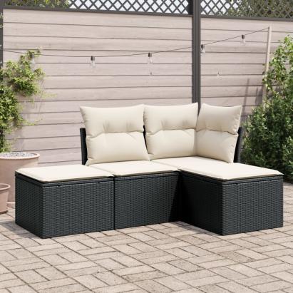 Set mobilier de grădină cu perne, 4 piese, negru, poliratan GartenMobel Dekor