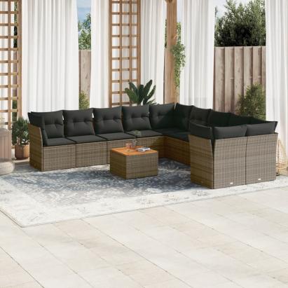Set canapele de grădină cu perne, 11 piese, gri, poliratan GartenMobel Dekor