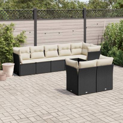 Set mobilier de grădină cu perne, 8 piese, negru, poliratan GartenMobel Dekor