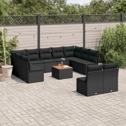 Set canapele de grădină, 12 piese, cu perne, negru, poliratan GartenMobel Dekor