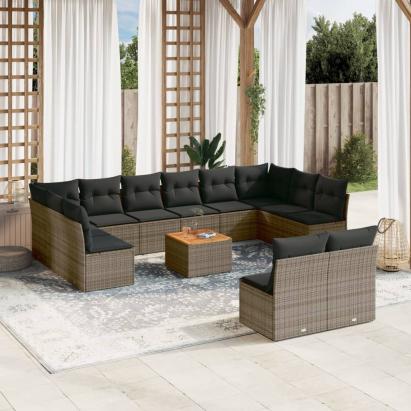 Set mobilier de grădină cu perne, 13 piese, gri, poliratan GartenMobel Dekor
