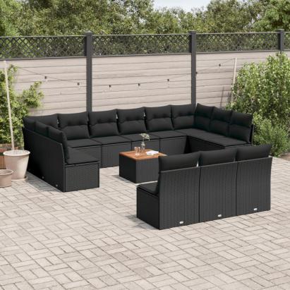 Set mobilier de grădină cu perne, 14 piese, negru, poliratan GartenMobel Dekor