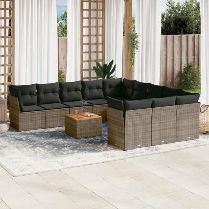 Set canapea de grădină cu perne, 12 piese, gri, poliratan GartenMobel Dekor