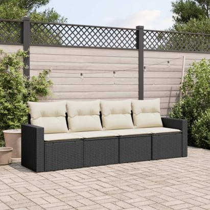 Set mobilier de grădină cu perne, 4 piese, negru, poliratan GartenMobel Dekor