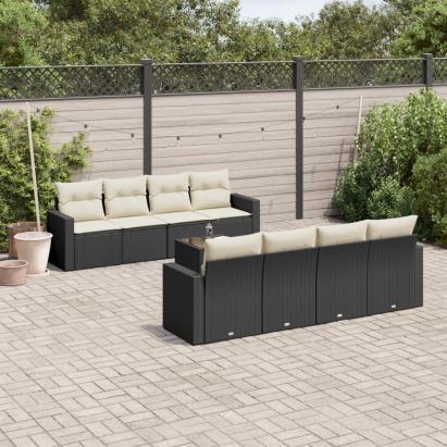 Set mobilier de grădină cu perne, 9 piese, negru, poliratan GartenMobel Dekor