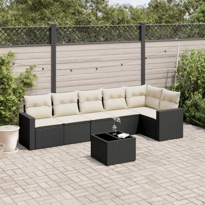 Set canapele de grădină cu perne, 7 piese, negru, poliratan GartenMobel Dekor