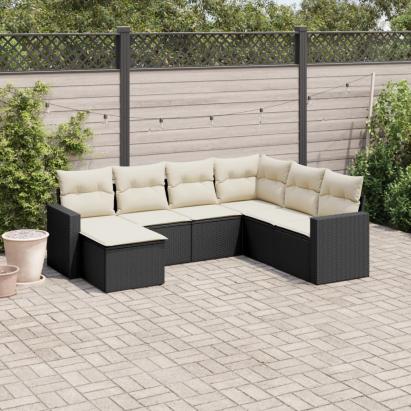 Set canapele de grădină cu perne, 7 piese, negru, poliratan GartenMobel Dekor