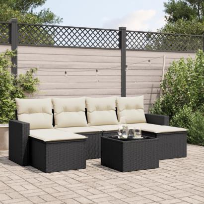 Set canapele de grădină cu perne, 7 piese, negru, poliratan GartenMobel Dekor