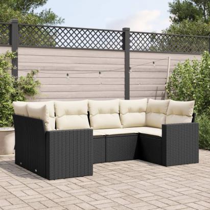 Set mobilier de grădină cu perne, 6 piese, negru, poliratan GartenMobel Dekor
