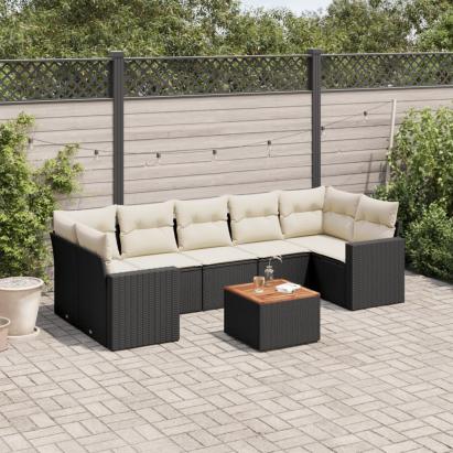 Set mobilier de grădină cu perne, 8 piese, negru, poliratan GartenMobel Dekor
