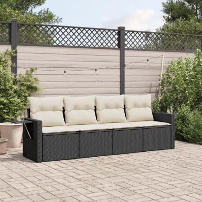 Set mobilier de grădină cu perne, 4 piese, negru, poliratan GartenMobel Dekor