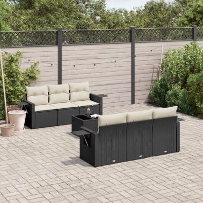 Set canapele de grădină cu perne, 7 piese, negru, poliratan GartenMobel Dekor