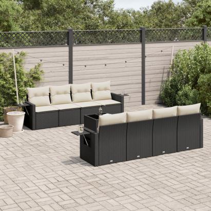 Set mobilier de grădină cu perne, 9 piese, negru, poliratan GartenMobel Dekor