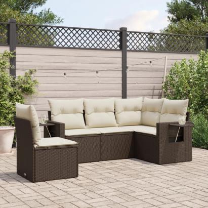 Set canapele de grădină cu perne, 5 piese, maro, poliratan GartenMobel Dekor