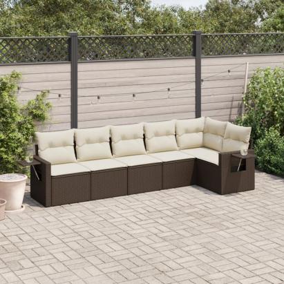 Set canapele de grădină cu perne, 6 piese, maro, poliratan GartenMobel Dekor