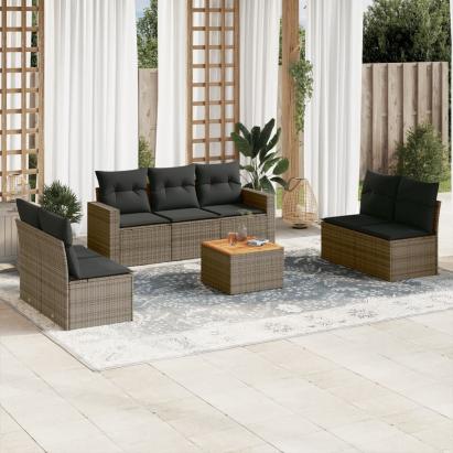 Set canapele de grădină cu perne, 8 piese, gri, poliratan GartenMobel Dekor