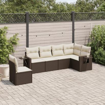 Set canapele de grădină cu perne, 6 piese, maro, poliratan GartenMobel Dekor